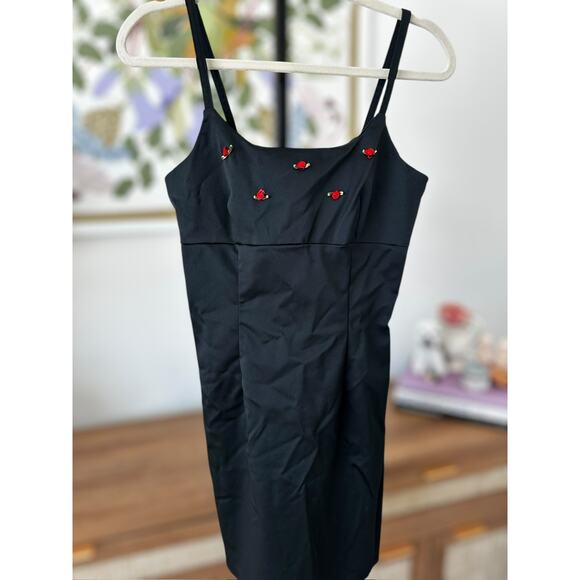 Vintage California Concepts Black Mini Dress with Embroidered Roses Size Small - Picture 9 of 14